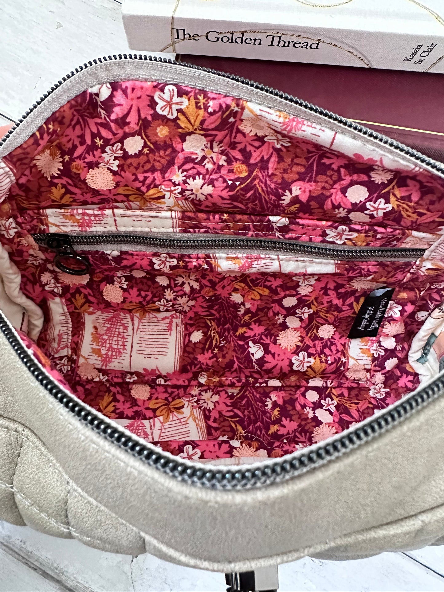 Quilted handbag, barrel bag, gift for reader, bookish gift, crossbody bag, vegan handbag, gift for teen bookworm, medium crossbody