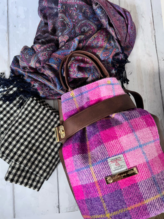 Practical handbag, Harris Tweed bag, Tartan bag, Backpack, Gift for mum, Scottish gift, teenage girl gift, Everyday bag, Bucket Bag