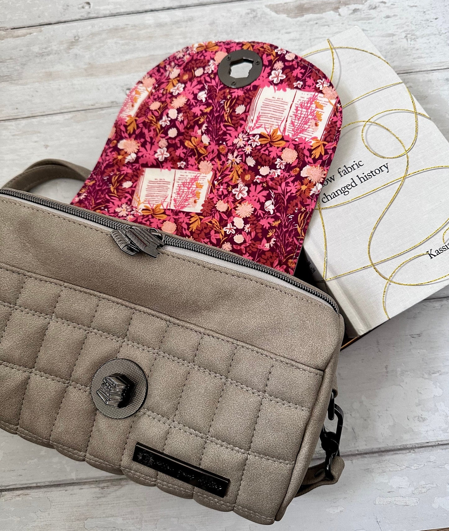 Quilted handbag, barrel bag, gift for reader, bookish gift, crossbody bag, vegan handbag, gift for teen bookworm, medium crossbody