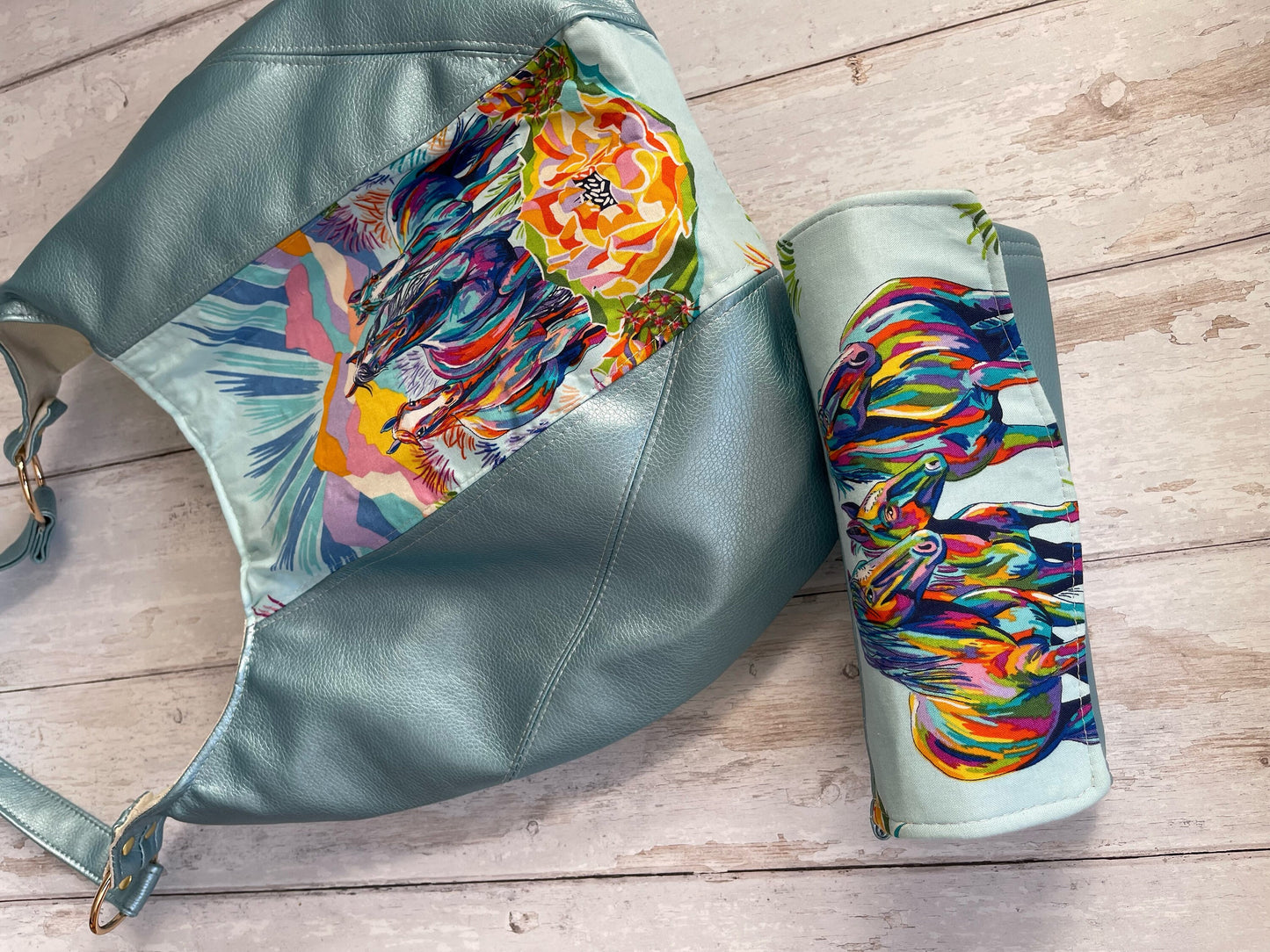 Gift for horse girl, teen girl gift, horse lover present, gift for vegan, blue handbag, Horse bag, Hobo bag, Shoulder Bag