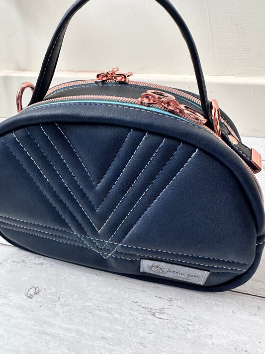 Double compartment handbag, small crossbody bag, zip divider bag, bowler bag, quilted handbag, gift for maker, vegan gift, vegan bag