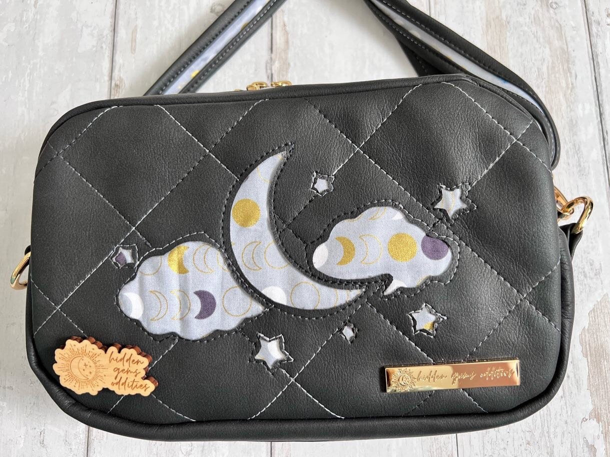 Witchy gift, moon phases bag, moon bag, celestial bag, bag for witch, Samhain gift, night sky bag, rectangle handbag, crossbody bag