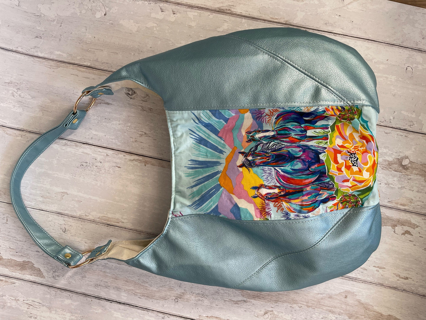 Gift for horse girl, teen girl gift, horse lover present, gift for vegan, blue handbag, Horse bag, Hobo bag, Shoulder Bag