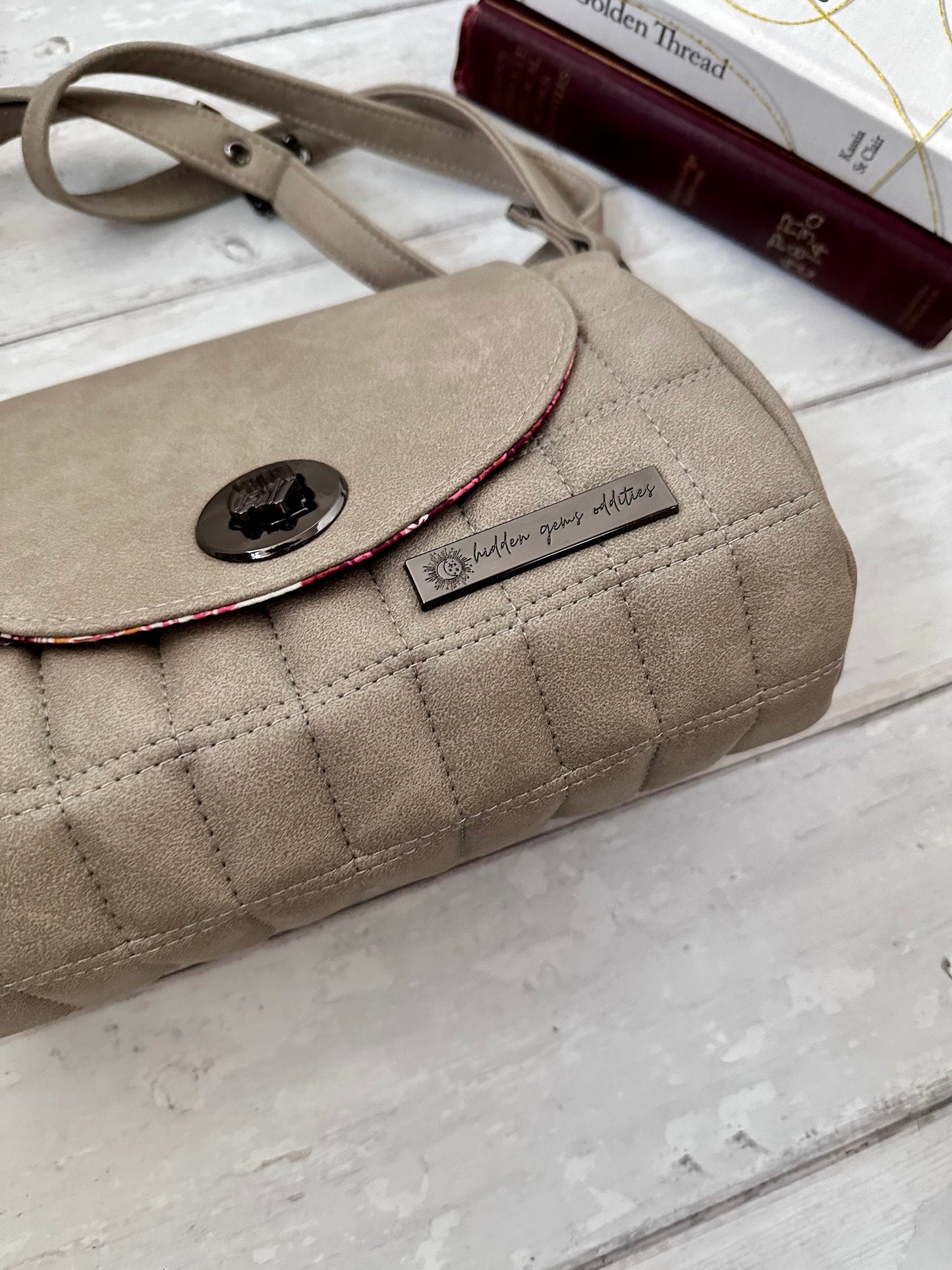 Quilted handbag, barrel bag, gift for reader, bookish gift, crossbody bag, vegan handbag, gift for teen bookworm, medium crossbody