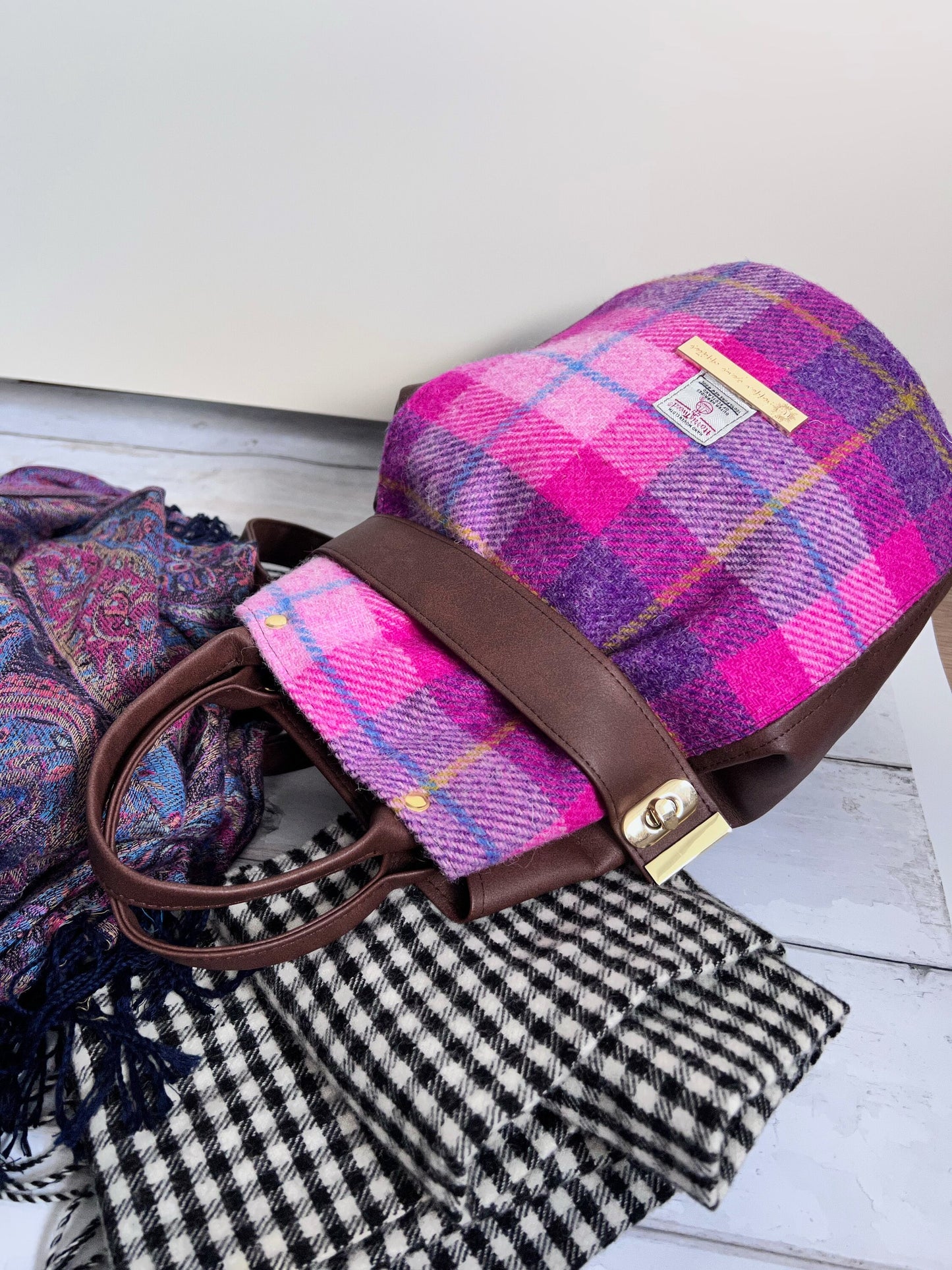 Practical handbag, Harris Tweed bag, Tartan bag, Backpack, Gift for mum, Scottish gift, teenage girl gift, Everyday bag, Bucket Bag