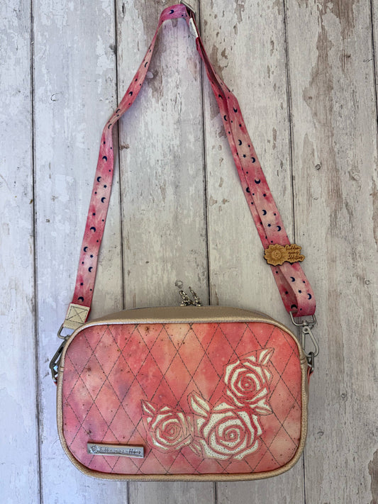 Cottagecore bag, barbiecore handbag, roses handbag, floral handbag, rectangle bag, crossbody purse, vegan bag, gift for gardener