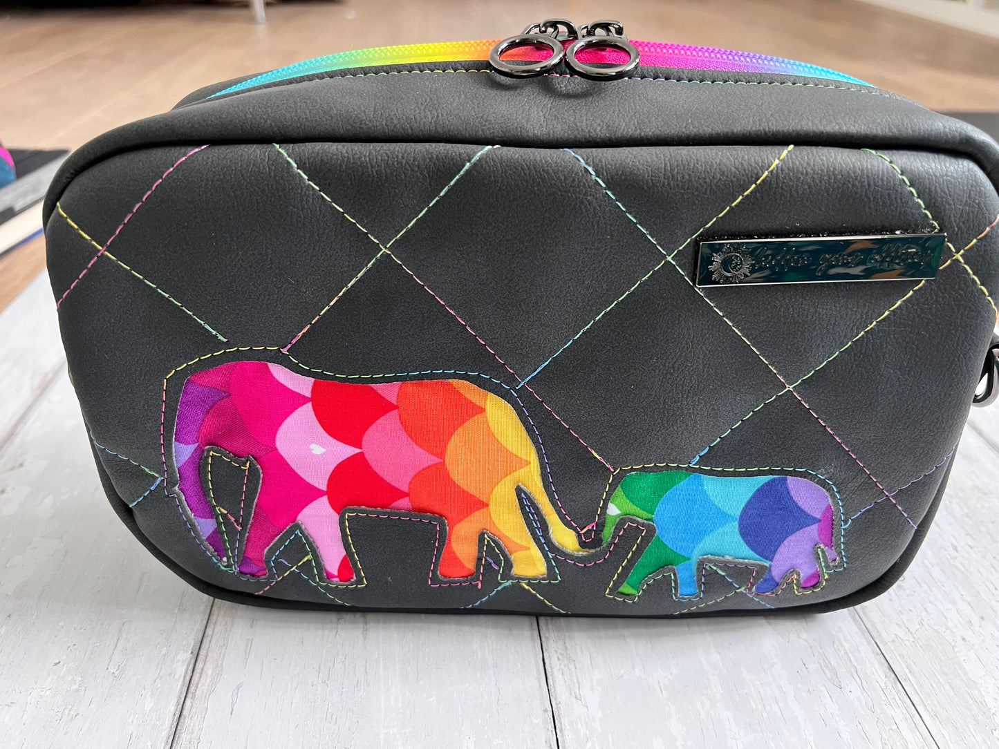 Elephant gifts, elephant bag, colourful handbag, rainbow handbag, quilted handbag, crossbody bag, crossbody bag women, rectangle bag