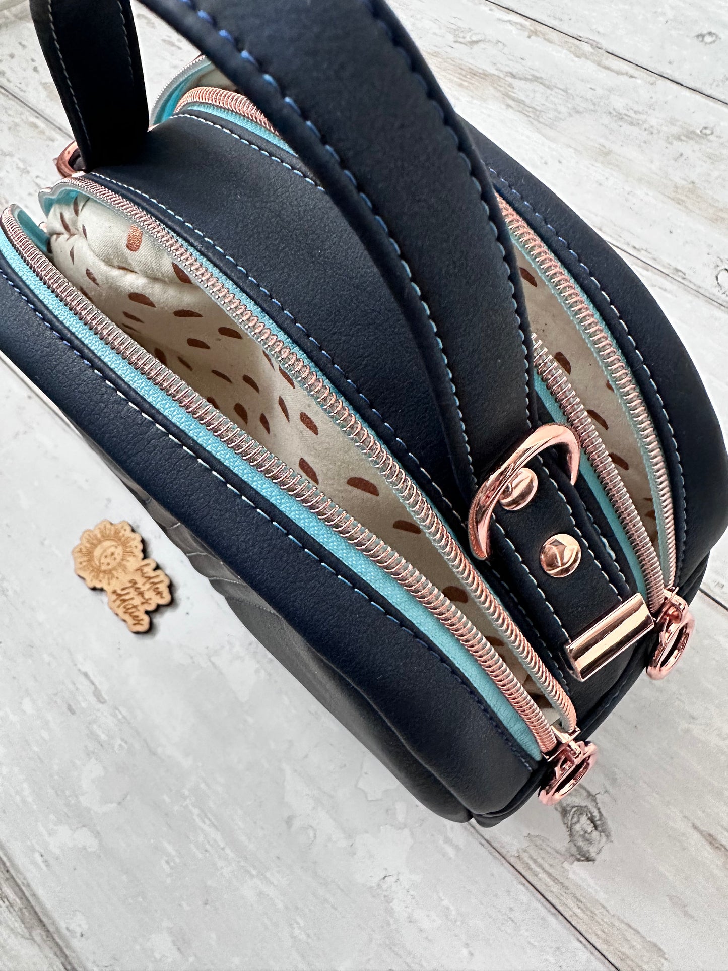 Double compartment handbag, small crossbody bag, zip divider bag, bowler bag, quilted handbag, gift for maker, vegan gift, vegan bag