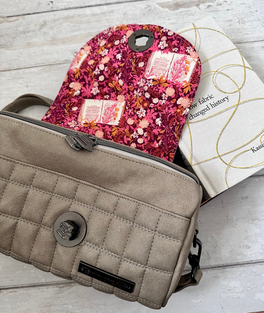 Quilted handbag, barrel bag, gift for reader, bookish gift, crossbody bag, vegan handbag, gift for teen bookworm, medium crossbody