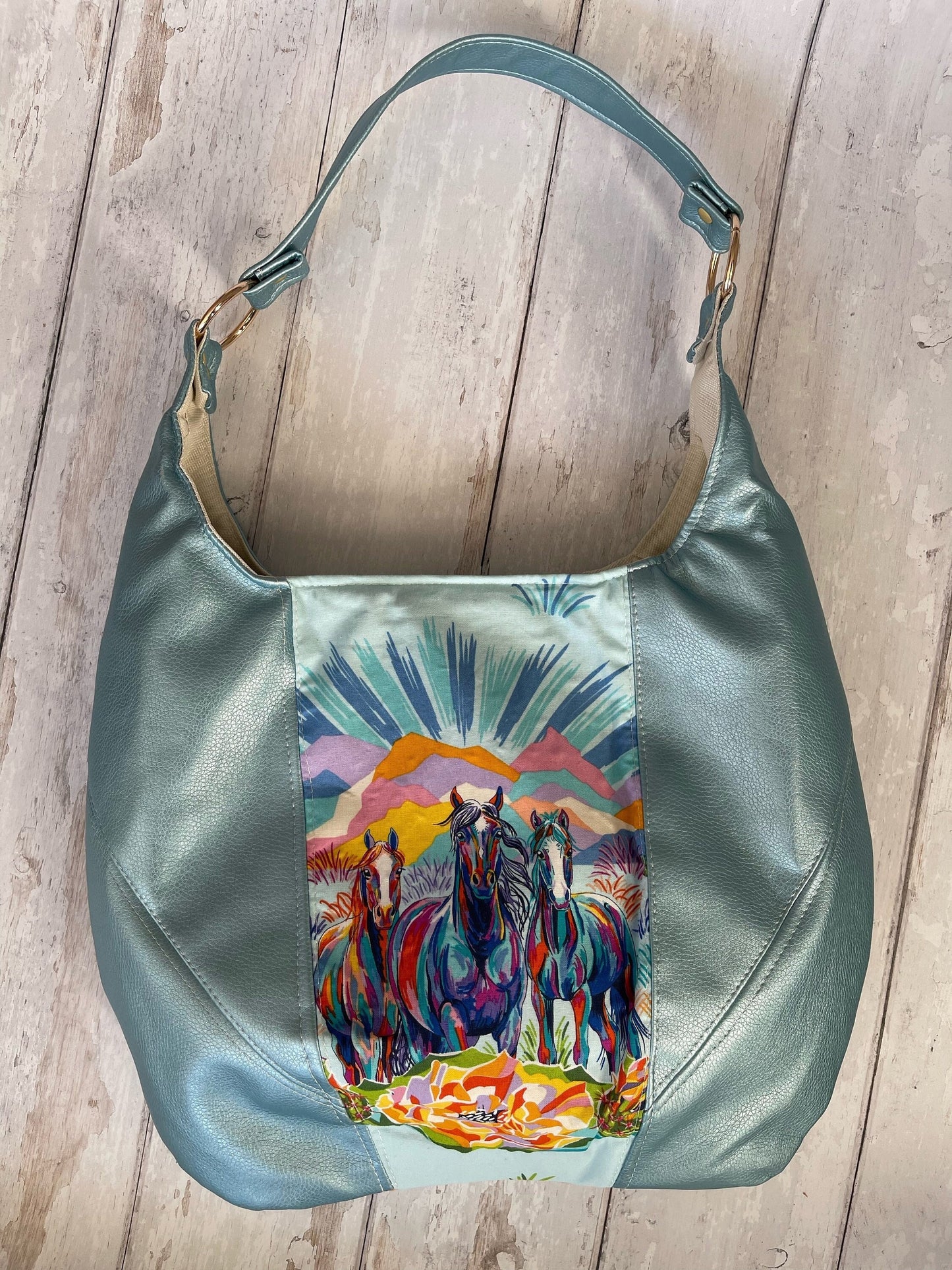 Gift for horse girl, teen girl gift, horse lover present, gift for vegan, blue handbag, Horse bag, Hobo bag, Shoulder Bag