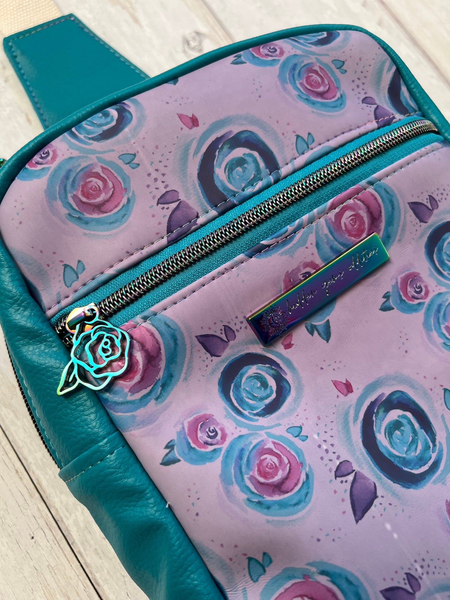 Gardener gift, plant lover gift, Sling bag, Sling Backpack, Vegan bag, hiker gift, Commuter Backpack, floral backpack, roses handbag